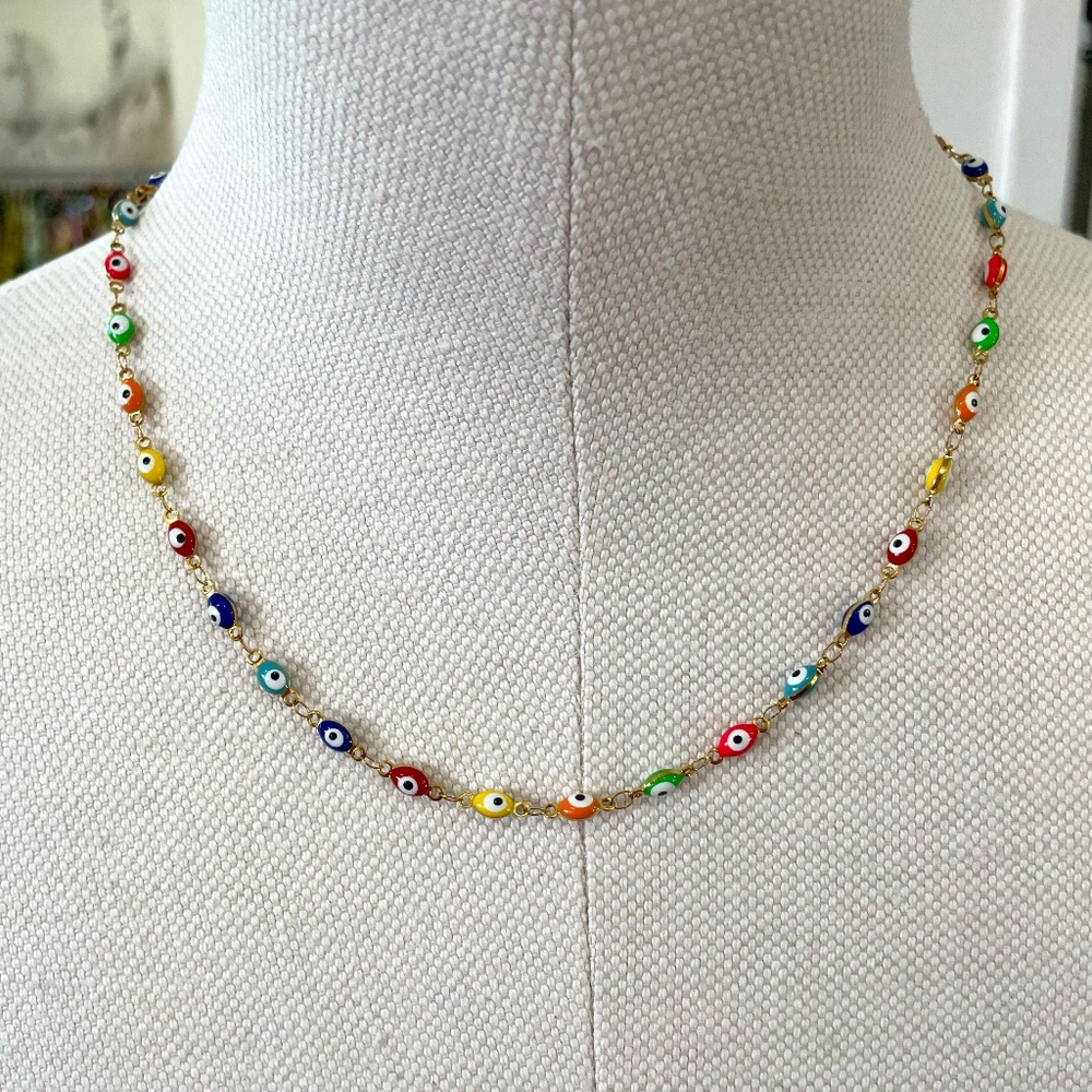 Habaha Paris Multicolor Evil Eye Charm Necklace